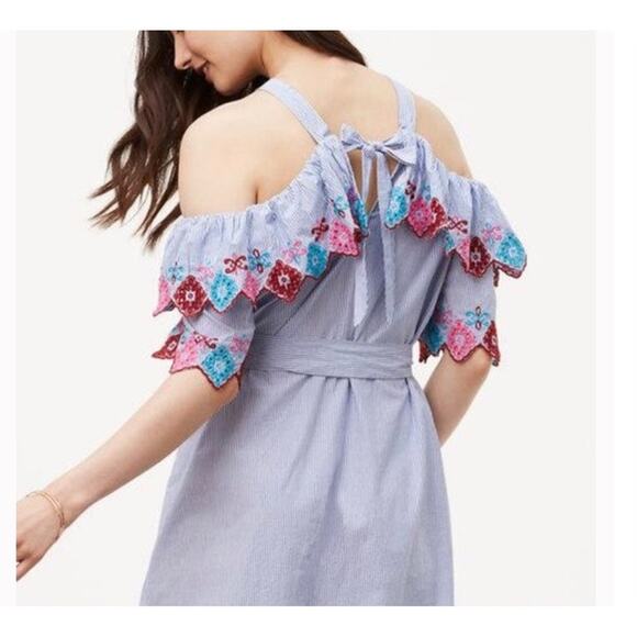 Loft Fiesta Halter Cold Shoulder Poplin Cotton Striped Dress NWT Size M - Picture 13 of 14